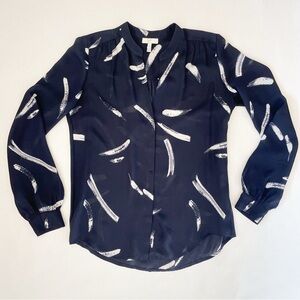 Joie Mintee 100% Silk Navy Long Sleeve Button Down Blouse